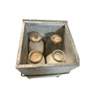 Vintage Metal Clover Milk Delivery Box Porch Cooler w/ 4 Clover Bottles